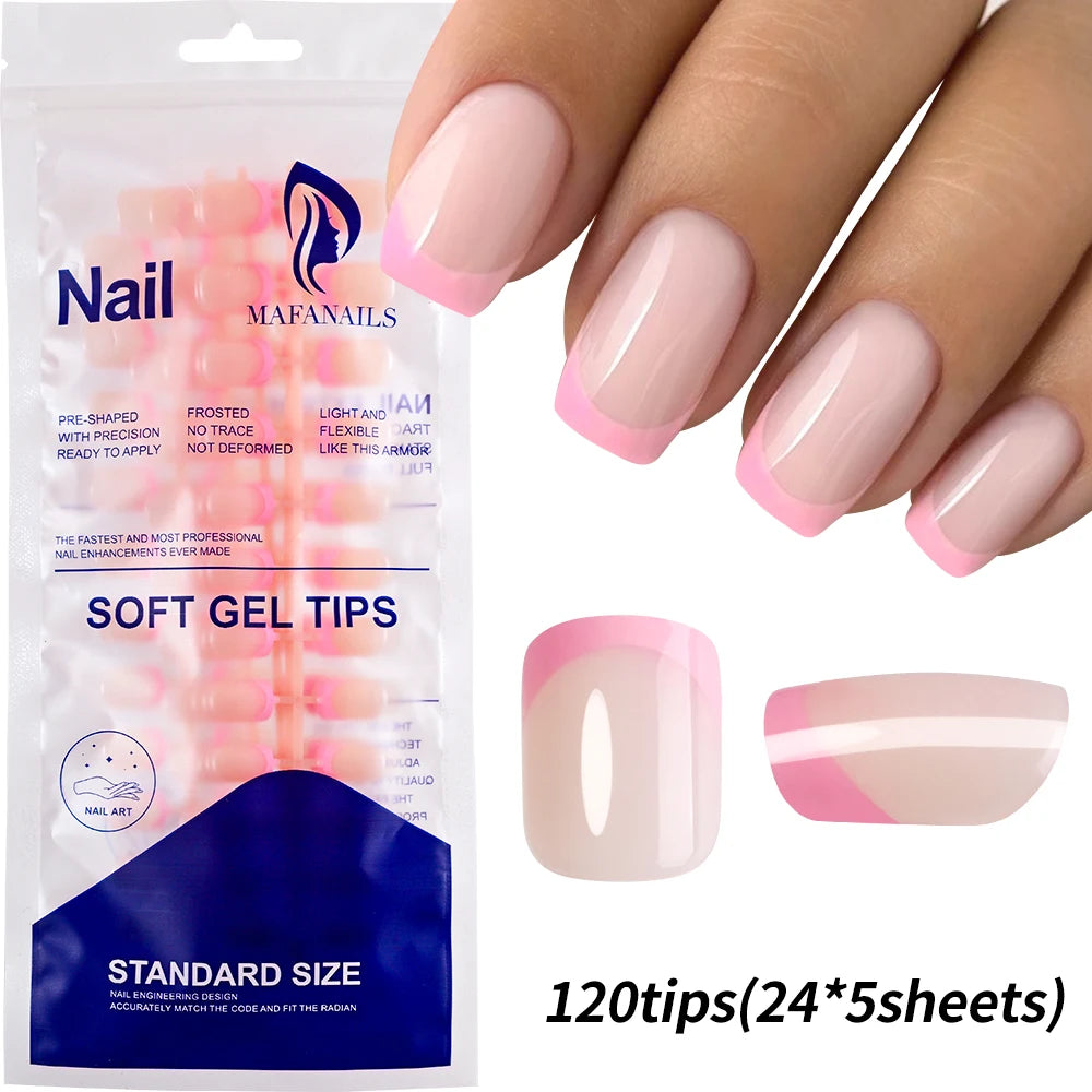 120Pcs Medium Long Square Acrylic French Fake Nails Full Cover Wearable French Press on Nails for Women Mixed Size False Nails