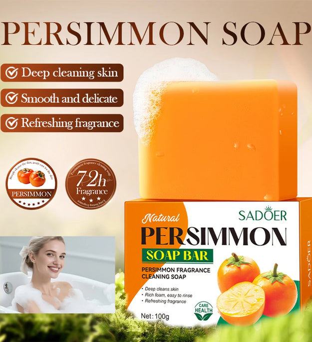1/2PCS Persimmon Cleansing Soap Bar With Foaming Net Body Care Face Wash Exfoliating Whitening Soap Fruit Handmade Shower Soap
