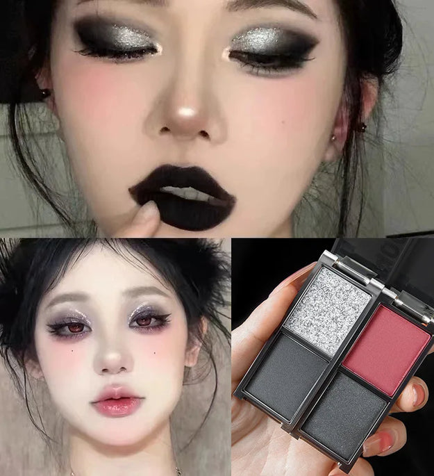 2-Color Red Black Smoky Eyeshadow Palette Matte & Shimmer Waterproof Dark Punk Halloween Makeup Glitter Pigment for Eyes