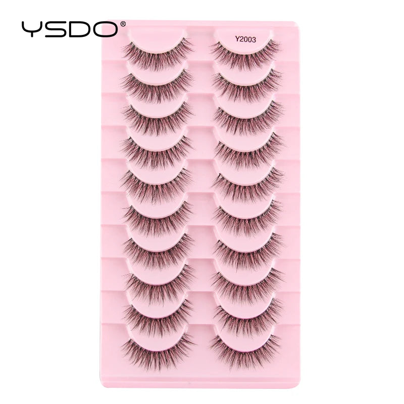 YSDO Natural Mink Eyelashes 3/6/10 Pairs Wispy Faux 3D Mink Lashes Short Fluffy Half False Eyelash Makeup Tools Cat Eye Lashes