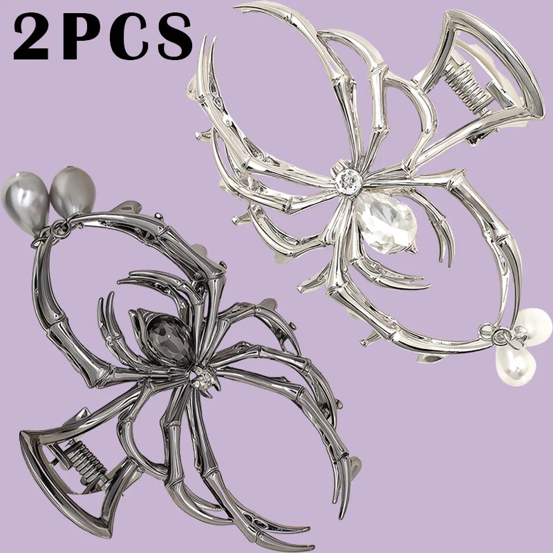 Women's Y2K Sweet Personalized Hair Clip Rhinestone Imitation Pearl Alloy Metal Skull Spider Claw Design for Daily Use