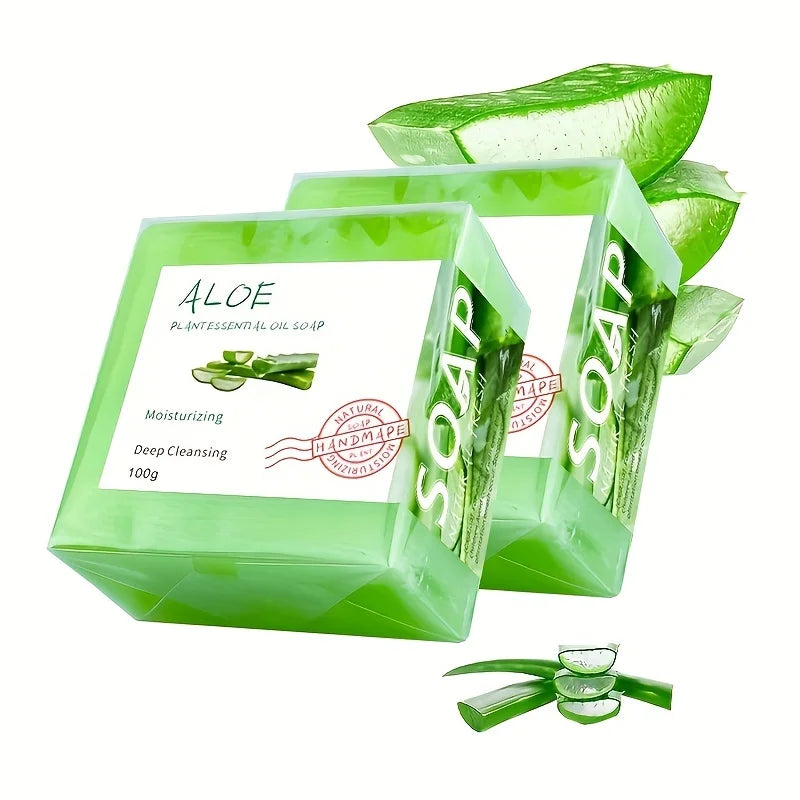 All-Natural Aloe Vera Handmade Soap with Essential Oils - 100g x 2, Unisex, Travel-Friendly