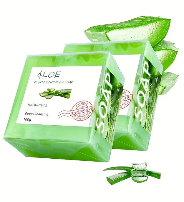 All-Natural Aloe Vera Handmade Soap with Essential Oils - 100g x 2, Unisex, Travel-Friendly