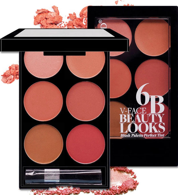 6-color blush and contouring all-in-one palette, pearlescent matte powder makeup palette