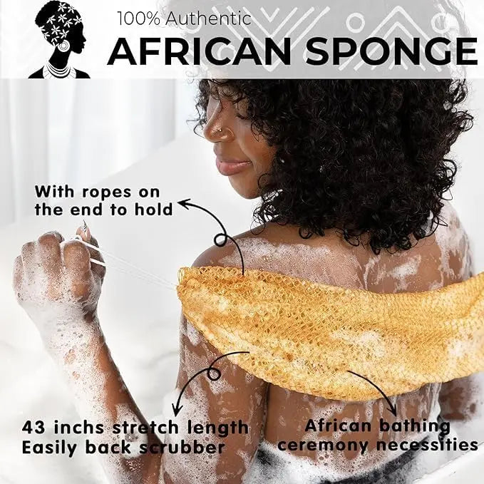 Authentic African Loofah with Knotted Handle - African Scrubber Bath Loofah Exfoliating Loofah Suitable for Shower Use - 2-Pack