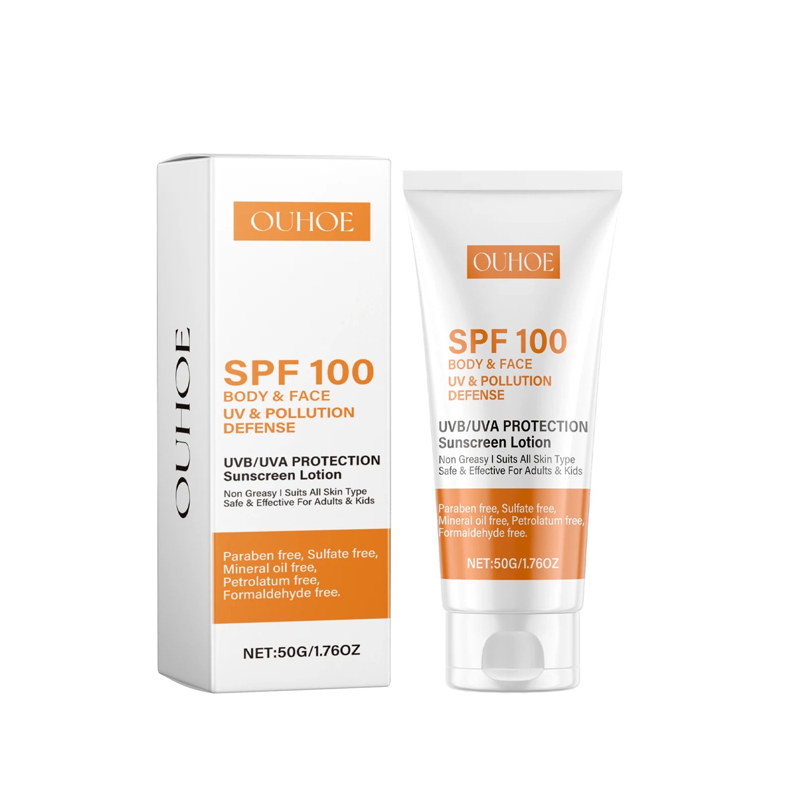 Face & Body Sunscreen Non-Greasy SPF 100+ Facial Sunblock UVA & UVB Protection Sunblocking Cream Anti Aging for Summer Beach