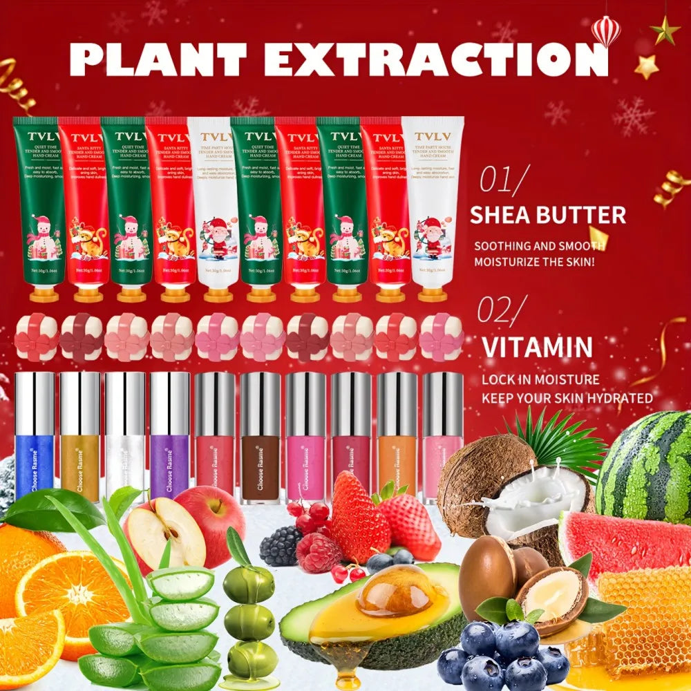 Christmas Beauty Gift Box With 120 Items Including Lip Gloss, Hand Cream, Long-Lasting And Easy To Apply Lip Makeup Set