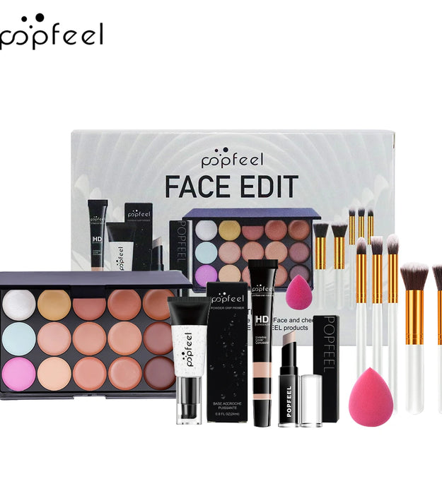 POPFEEL 10-Piece Face Makeup Set - Beginner-Friendly Foundation, Concealer & Brush Combo - Complete Face Makeup Kit for Flawless
