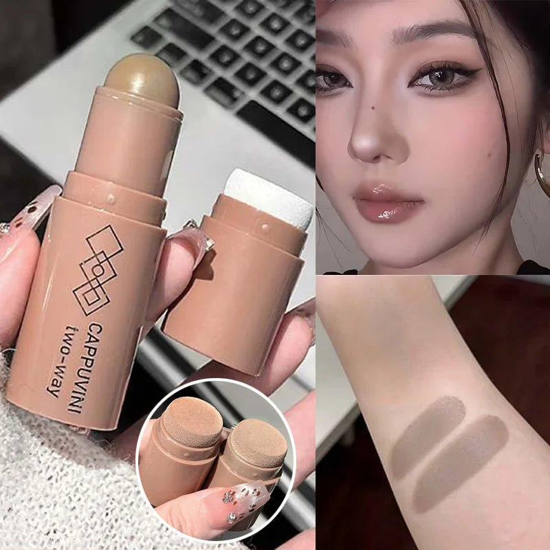 Double-head Face Bronzer Contour Stick Cream Makeup Light Dark Shadow Lasting Concealer Facial Brighten Contouring With Brush
