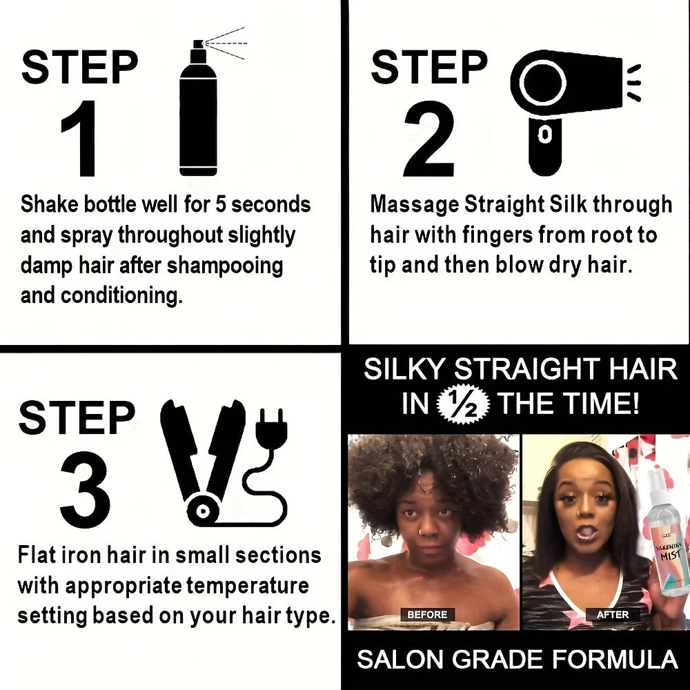 GZE HAIR SILKENING SPRAY Silk Therapy Thermal Shield,tThermal-Pressing Product that Polishes, Silkens, and Smooths Curly Texture - BlissFully