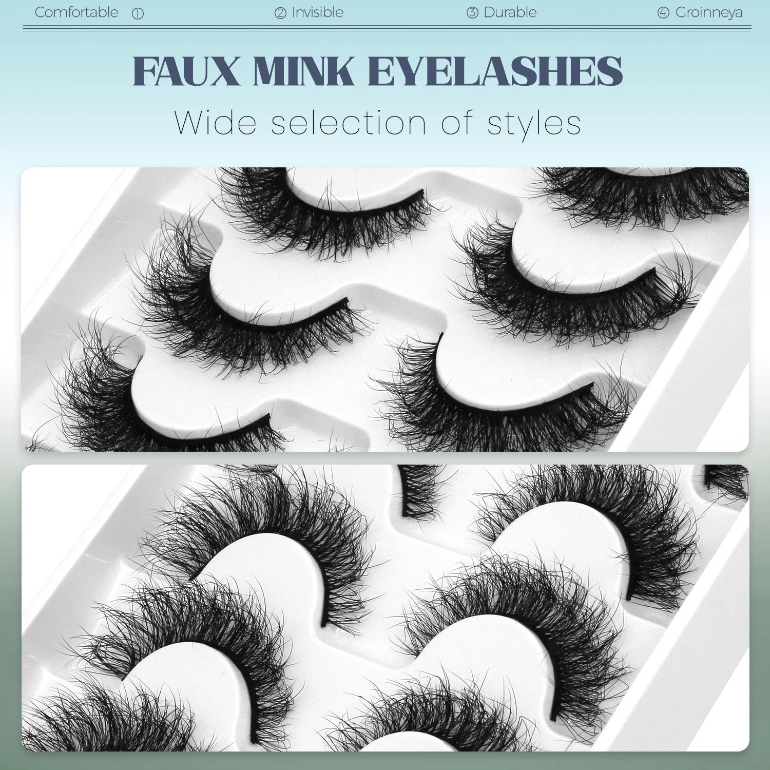 GROINNEYA Fake Lashes Fluffy Cat Eye Lashes 8D Fluffy Volume False Eyelashes D Curl Dramatic Thick Full Strip Faux Mink Lashes