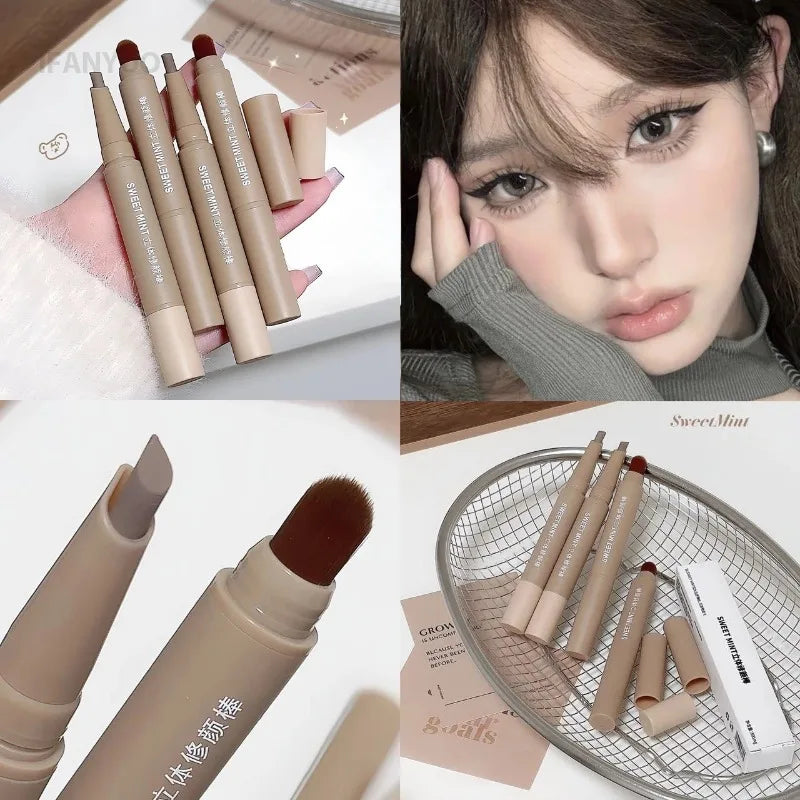Contour Pen Double Head Bronzer Stick with Brush Nose Shadow Cream Contouring Pen Waterproof Natural Sculpting Makeup Cosmetics