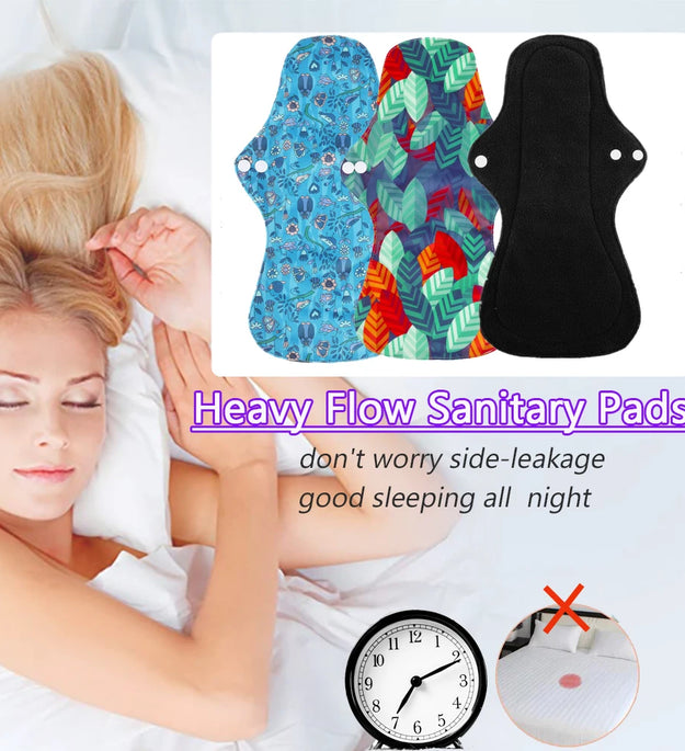 5PCS Reusable Menstrual Pads Heavy Flow Women Menstrual Period Washable Sanitary Napkin Organic Bamboo Charcoal Cloth Pad