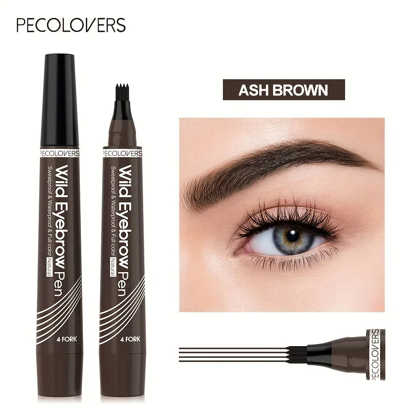 5 Colors Liquid Eyebrow Pen, Long Lasting Eyebrow Tattoo Pen, 4-splitted Head Eyebrow Tint Pen , Gray Brown Eyebrow Makeup