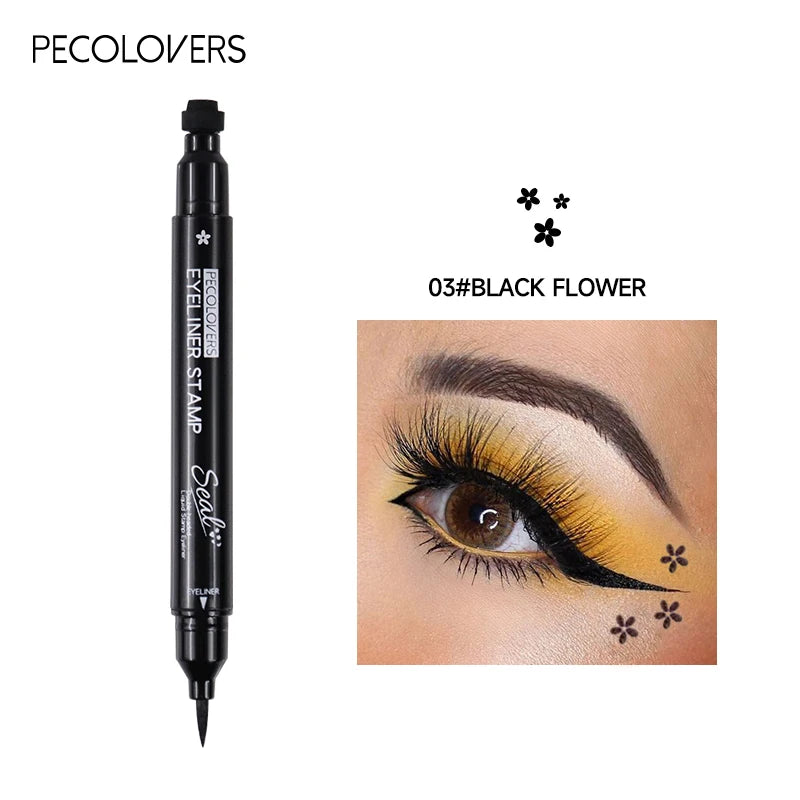2 In 1 Black Liquid Eyeliner Double-head Moon Stamp Eye Liner Pencil Quick Dry Non-Smudge Long-lasting Easy to Use Eye Makeup
