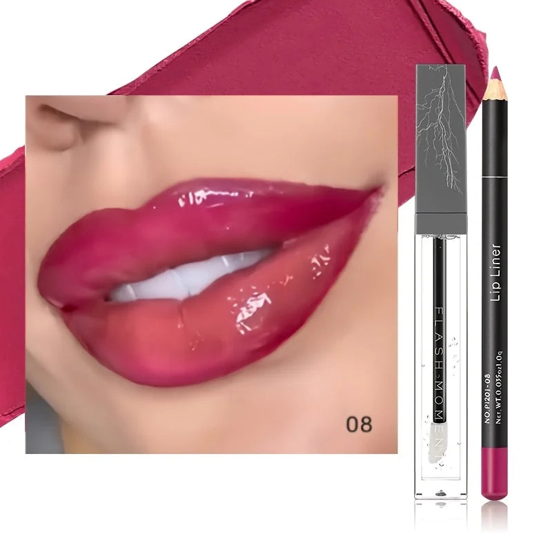 Hydrating Lip Makeup Duo Set -Infused Lip Liner & Transparent Lip Oil - Versatile, Long-Lasting Lip Contouring Paste Kit