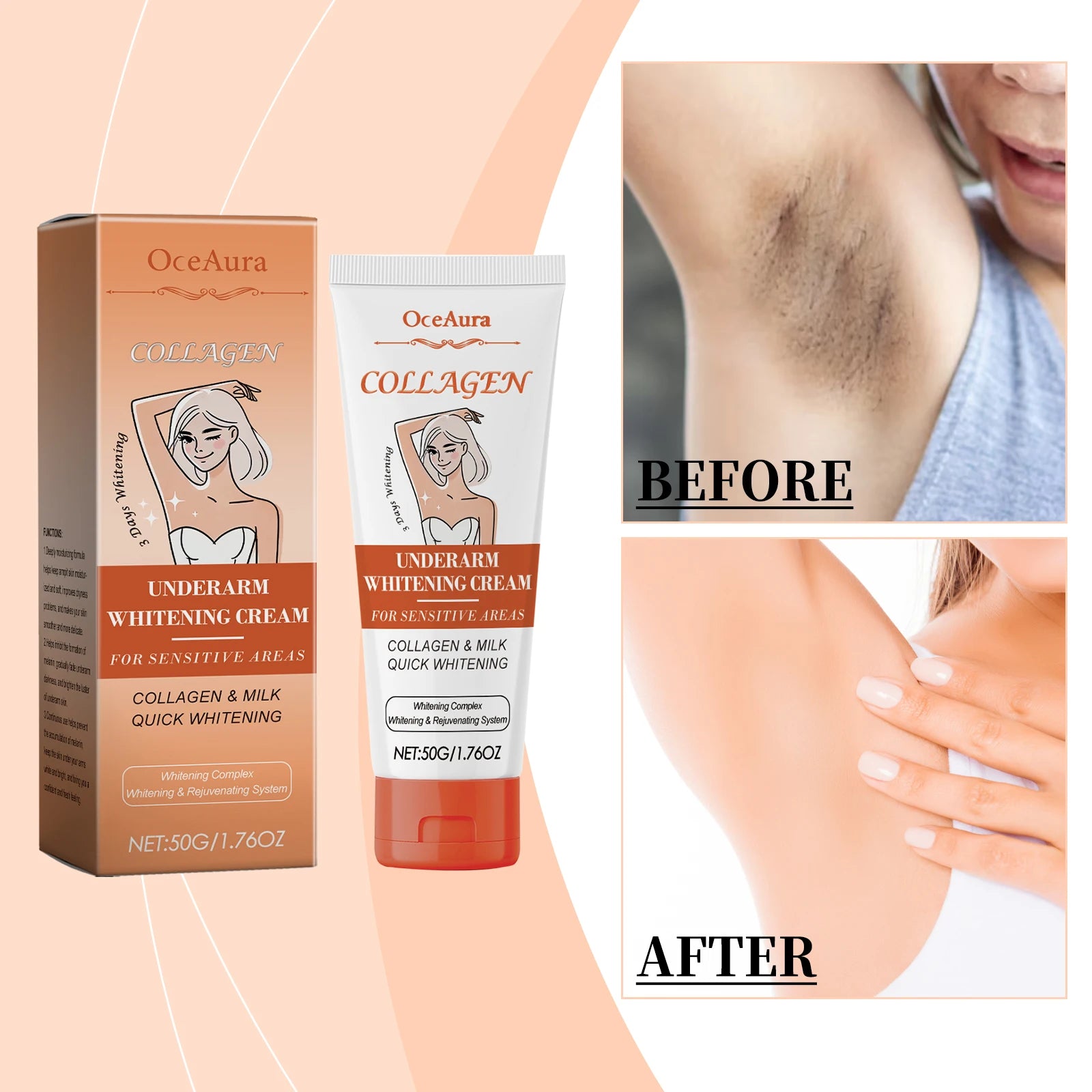 Underarm Whitening Cream Armpit Legs Knee Elbow Cream Remove Dark Spots Melanin Brighten Skin Care Moisturizing Skin Cream 50g