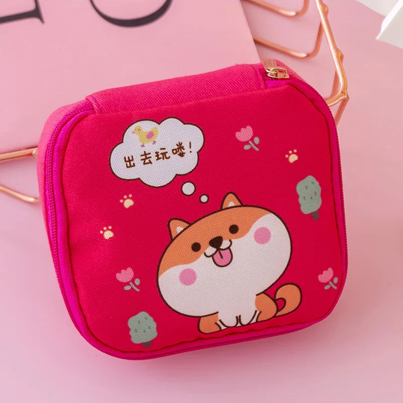 Women Sanitary Napkin Tampon Storage Bag Cute Sanitary Pad Pouches Portable Makeup Lipstick Key Earphone Data Cables Organizer