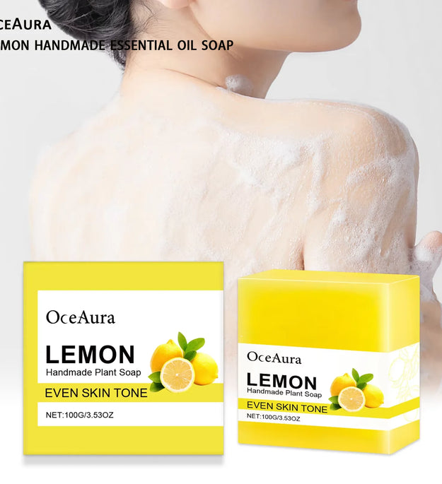 OCEAURA Luxury Lemon Handmade Essential Oil Soap Bar - Gentle Skin Cleansing Moisturizing & Brightening 3.35 OZ