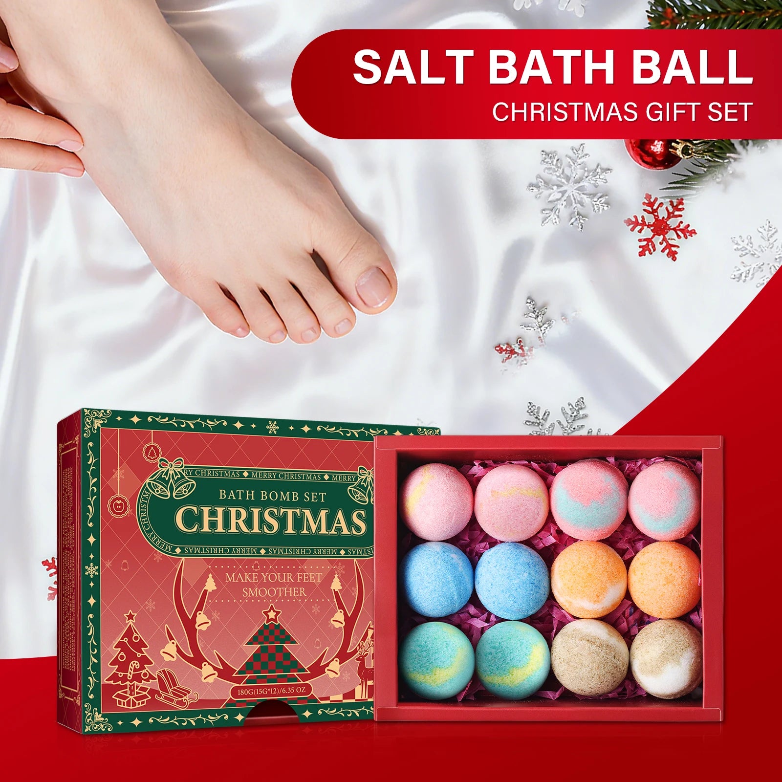 Sea salt bath ball Christmas gift box set, fragrance bathroom, healing and regulating skin oil secretion