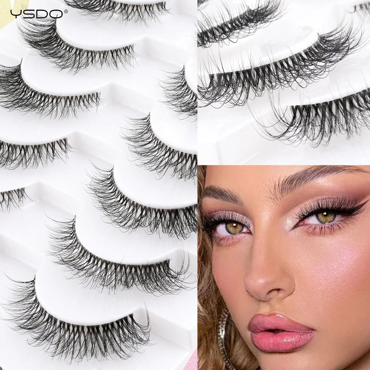 YSDO Natura Cat Eye Lashes 3/10 Pairs Faux 3d Mink Eyelashes Reusable Fake Eyelashes Tools Soft Wispy False Lashes maquillaje