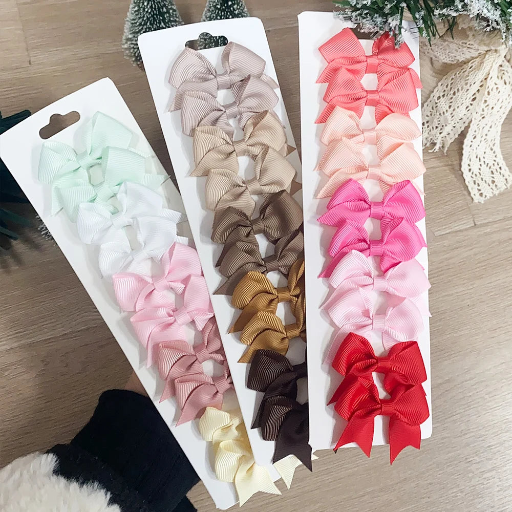 10Pcs/Set New Cute Solid Ribbon Bowknot Hair Clips for Baby Girls Handmade Bows Hairpin Barrettes Headwear Kids Hair Accessories - BlissFully