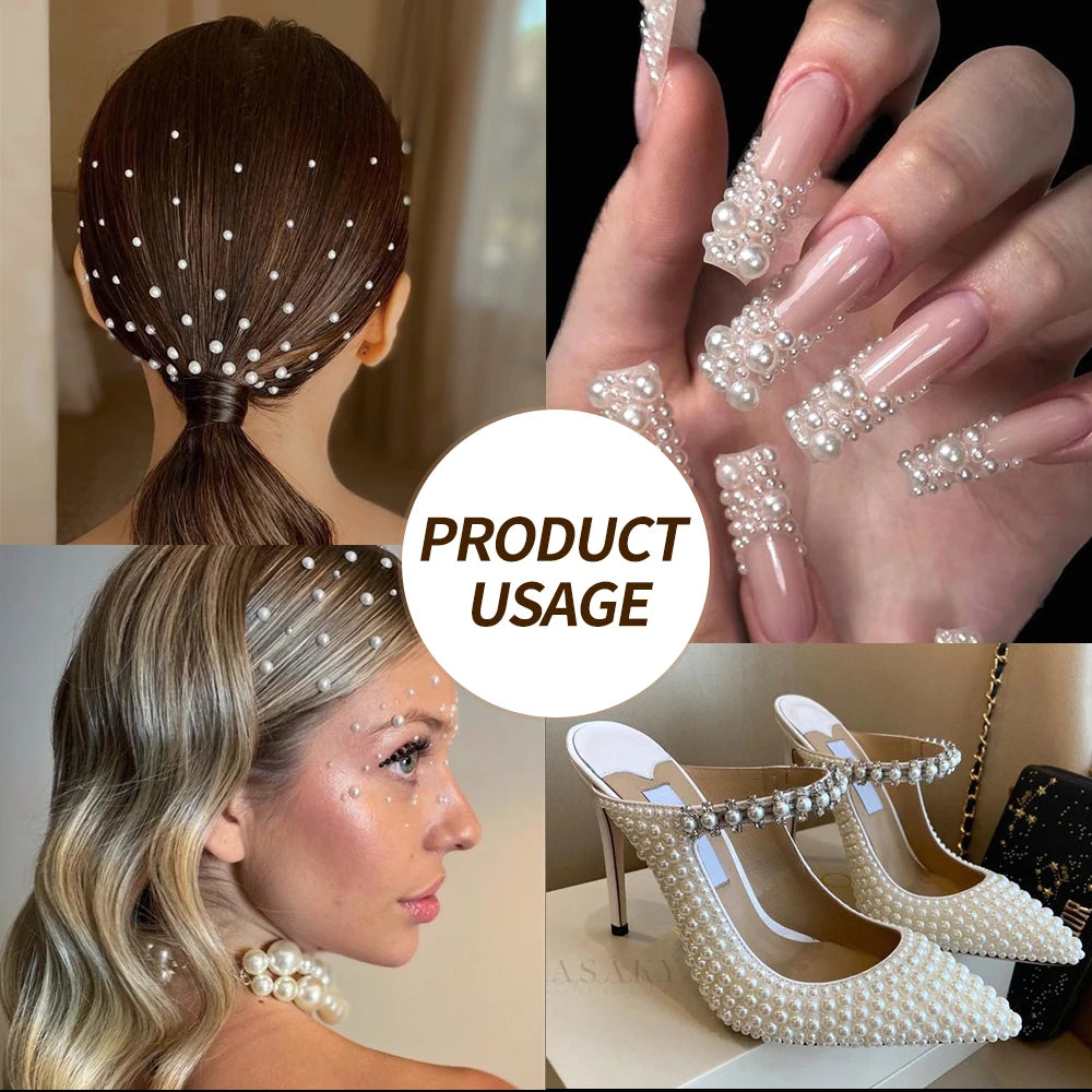 12grids Half Round Pearls Beads 3D Nail Charms 1.5/2/2.5/3/4/5mm White Flatback Pearls Nail Jewelry Nail Craft Pearl Rhinestones