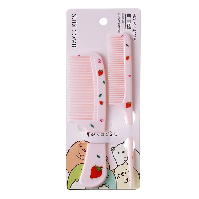 2pcs/set Cute Kids Hairdressing Supplies Comb Anti-static Pointed Tail Hair Brush for Girls Cartoon Strawberry Fruit Hairbrush
