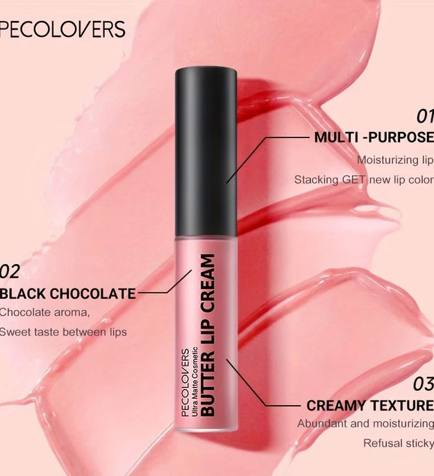 Butter Lip Cream Liquid Lipstick, Non-Sticky, Moisturizing High Pigment For Nude Red Sexy Lip Makeup Cosmetic