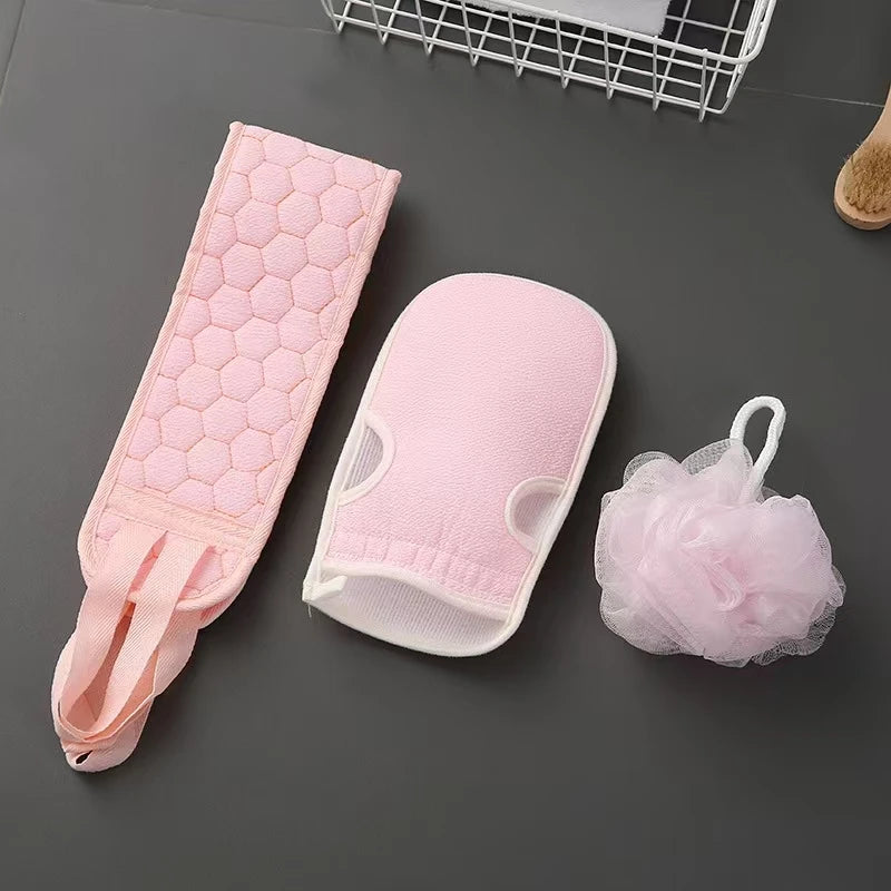 Exfoliating Body Scrubber Set - Includes Back Scrubber, Bath Glove And Shower Bath Sponge Loofah