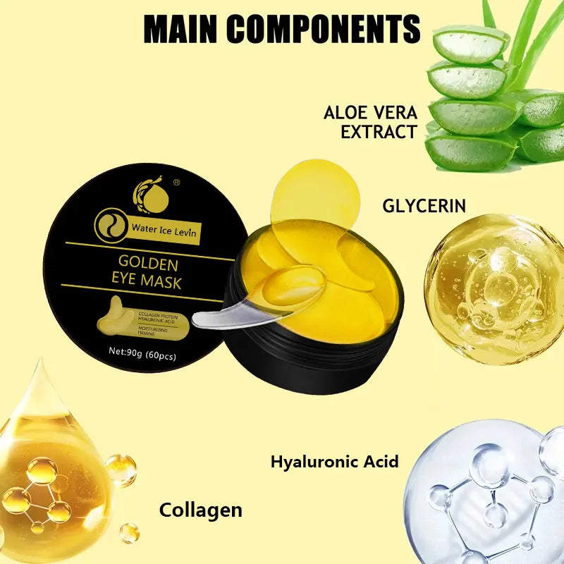 Golden Eye Mask Contains Collagen and Aloe Vera - Hypoallergenic Moisturizing Patch Suitable for All Skin Types, Increases Brightness and Elasticity, Reduces Dullness - BlissFully