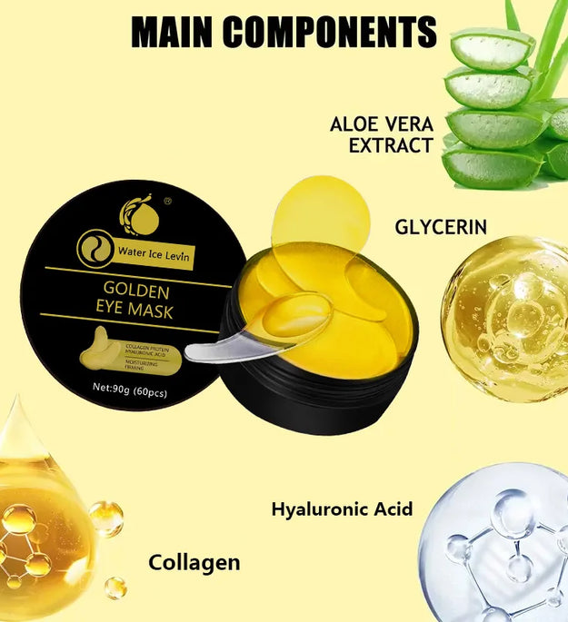 Golden Eye Mask Contains Collagen and Aloe Vera - Hypoallergenic Moisturizing Patch Suitable for All Skin Types, Increases Brightness and Elasticity, Reduces Dullness - BlissFully