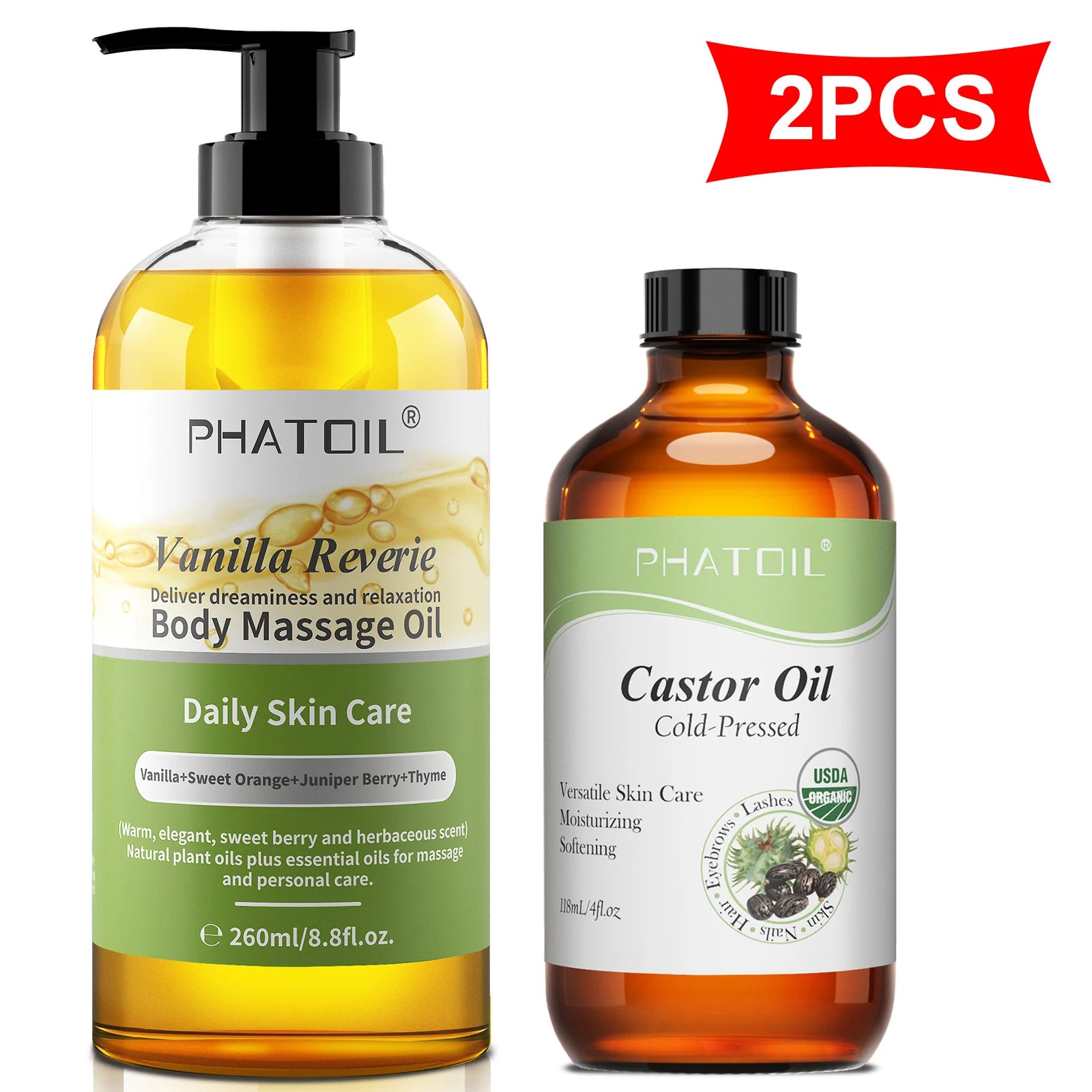 PHATOIL 236ml/118ml Organic Castor Oil,Cold Pressed Unrefined Essential Oil For Hair Care Eyelash & Nail Growth Moisturizes Skin