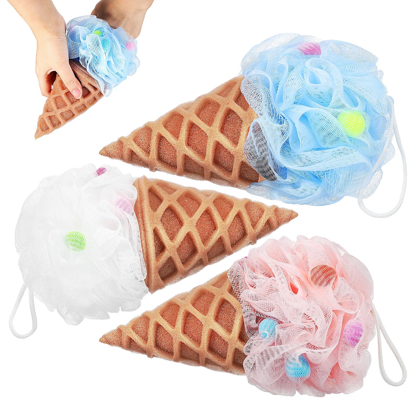 3Pcs Kids Loofah Ice Cream Bath Ball Toddler Shower Sponge Soft Foaming Shower Puff Body Scrubber Kids Loofah Bath Sponge
