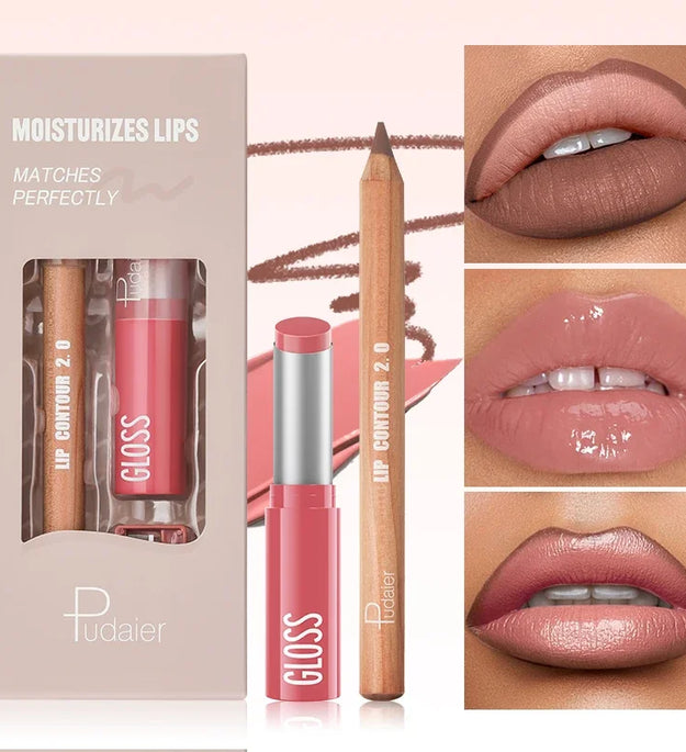 Pudaier Lip Line Wet Gloss Lip Oil Gift Set - Mirror Gloss, Moisturizing and Long-lasting, Daily Natural Nourishing Smudge, Gift