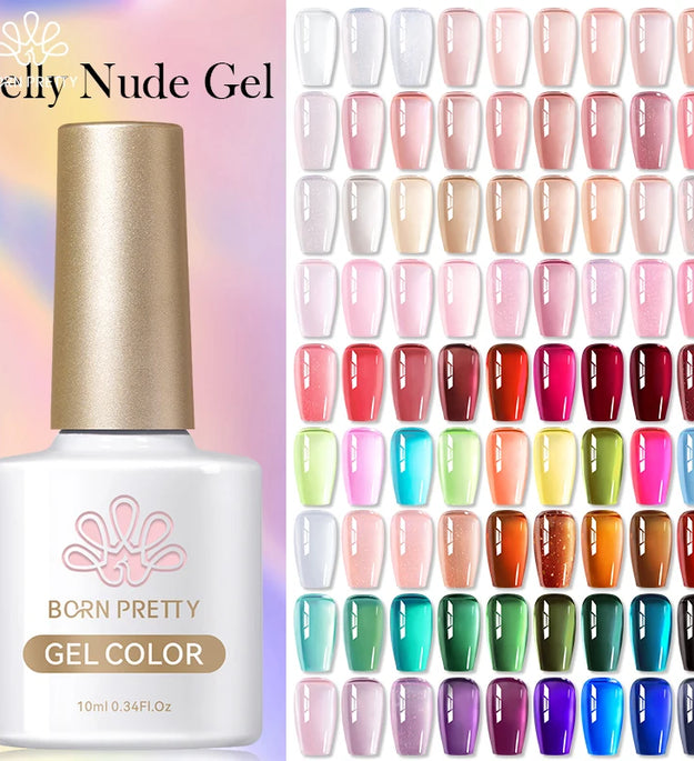 BORN PRETTY 10ml Jelly Nude Gel Nail Polish 50 Colors Semi Transparent Nail Art Nail Supplies Soak off UV LED Nails Gel Varnish