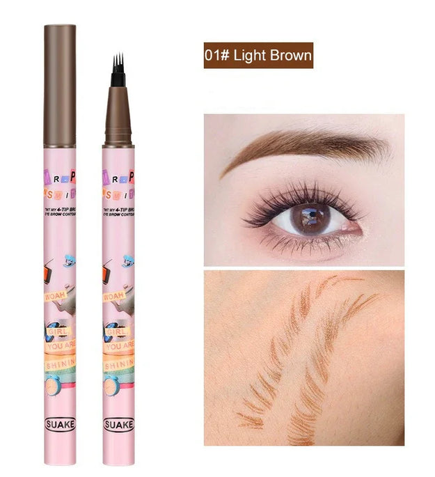 4 Colors Eyebrow Pen Waterproof 4 Fork Tip Eyebrow Tattoo Pencil Cosmetic Long Lasting Natural Dark Brown Liquid Eye Brow Pencil