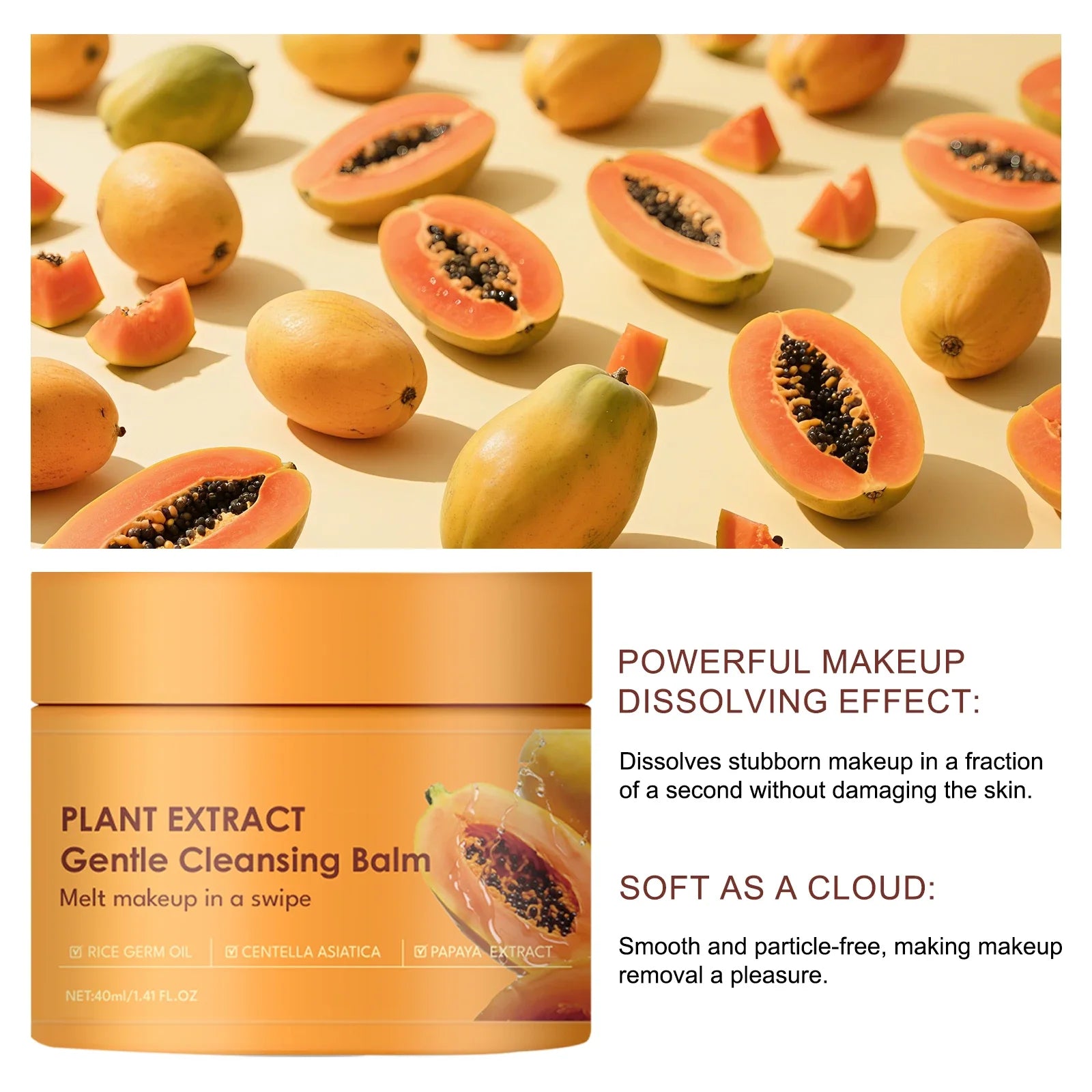Papaya Makeup Remover Cream with Papaya Enzyme for Gentle Makeup Removal and Deep Cleansing of Pore Dust