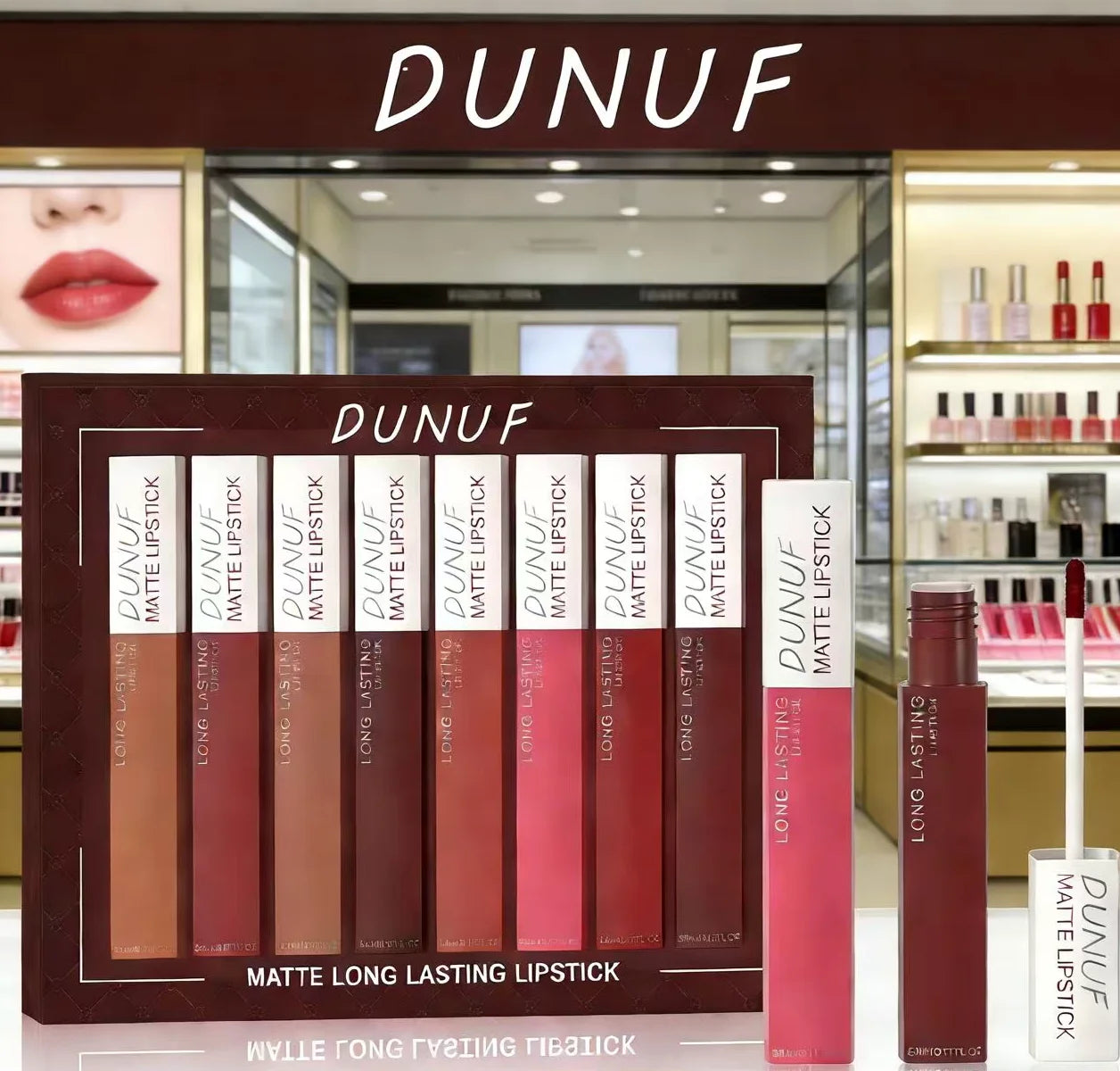 8pc/set Long-Lasting Lip Gloss Matte Waterproof Lipstick Lip Stain Non-transfer Highly Pigmented Nude Red Y2K Daily&Party Makeup