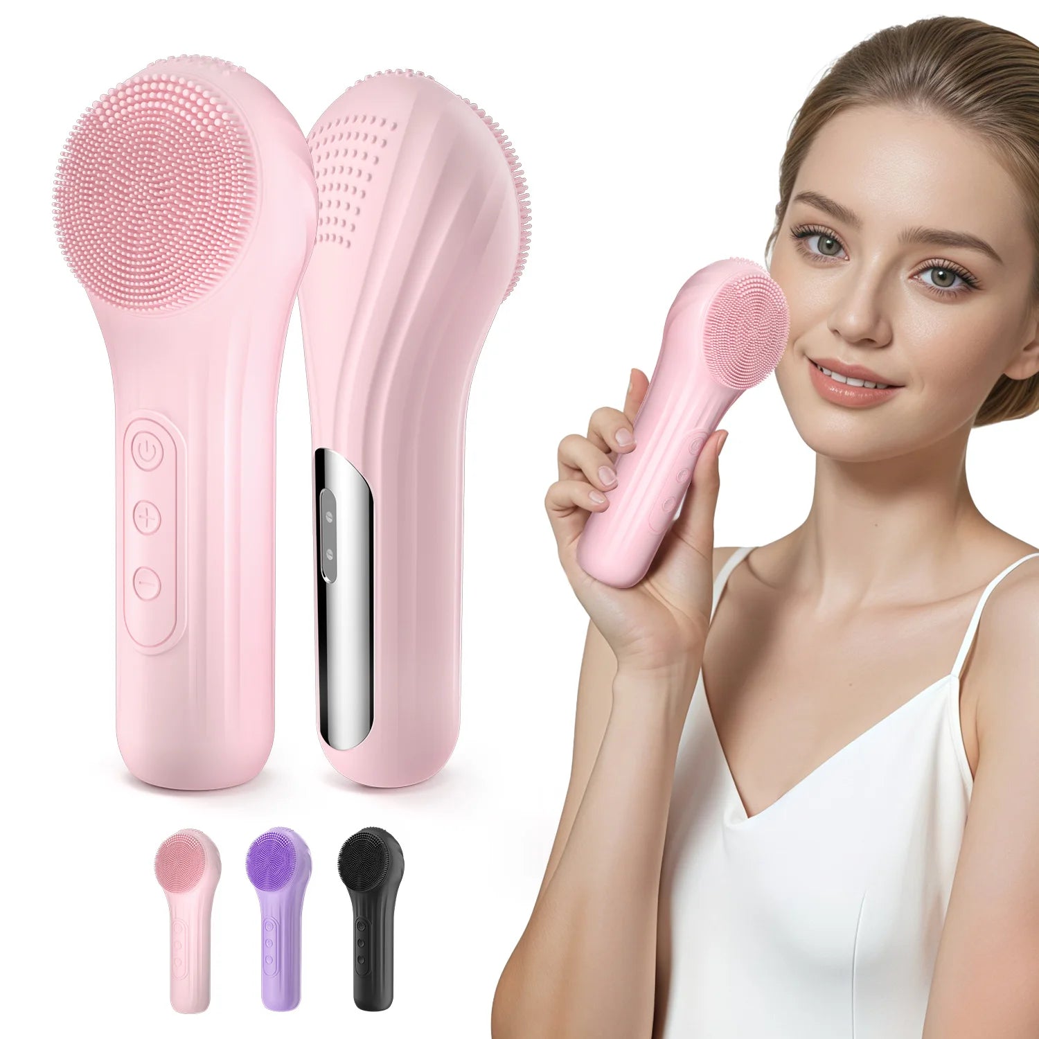 Electric Sonic Waterproof Facial Cleansing Brush Rechargeable Hot compress Deep Pore Cleaner Silicone Cleanse Skincare Device - BlissFully