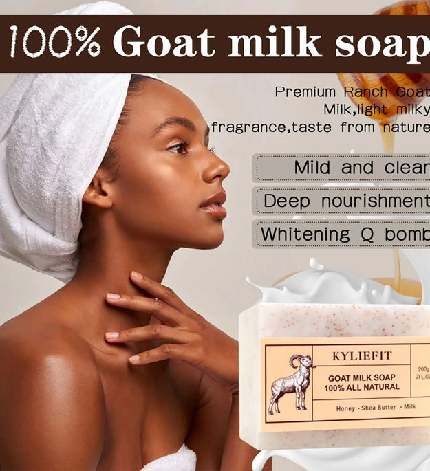 Organic Goat Milk Soap Bar, Natural, Whitening, Cleaning, Whiten, Nourishing, With Honey, Shea Butter, Milk, For All Skin Types