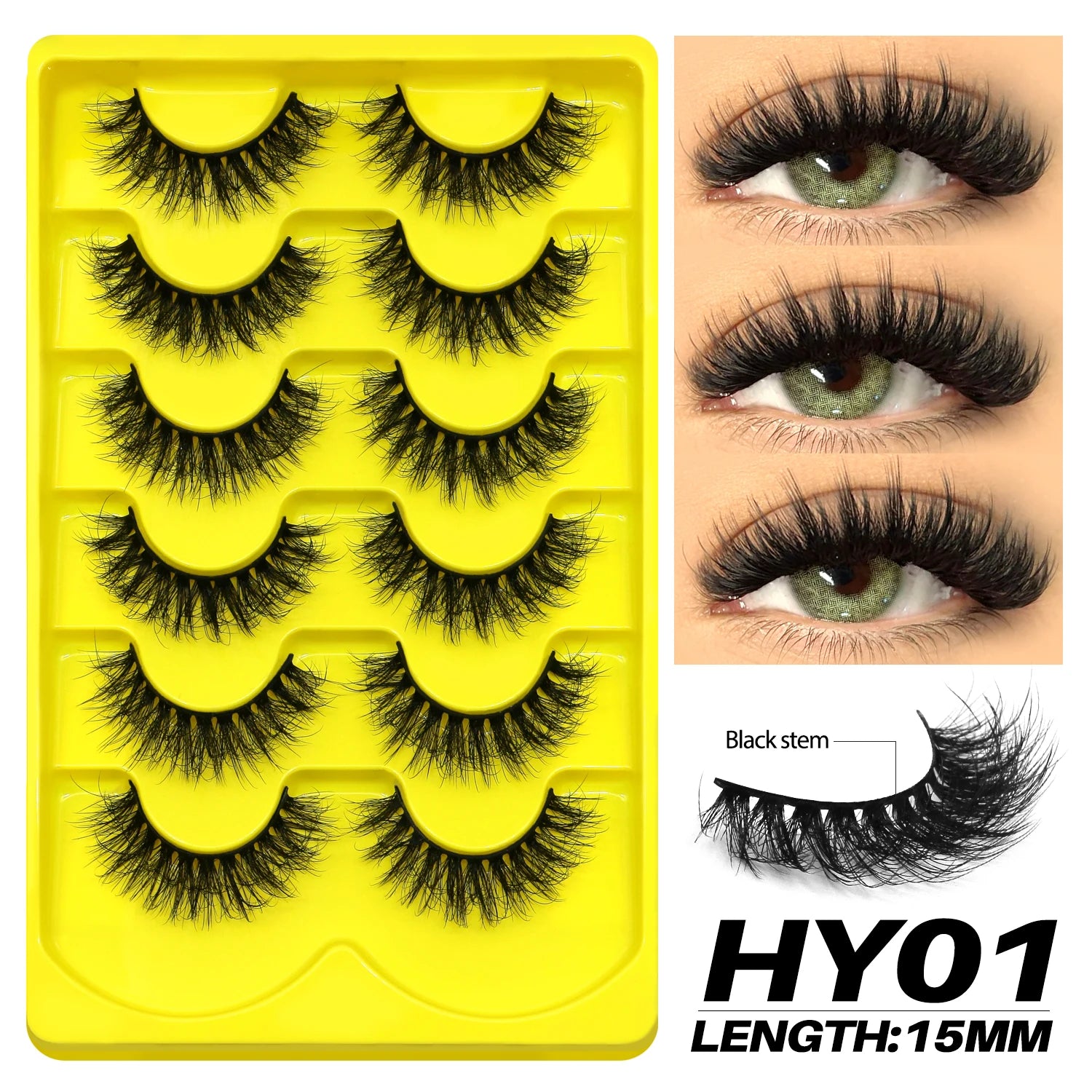 GROINNEYA Fake Lashes Fluffy Cat Eye Lashes 8D Fluffy Volume False Eyelashes D Curl Dramatic Thick Full Strip Faux Mink Lashes