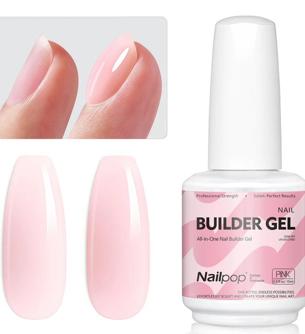 Nailpop 15ml Builder Gel Nail Polish for Nail Apex & Extension Strengthener Upgraded Soak Off UV Gel Rhinestone Glue 4 Colors