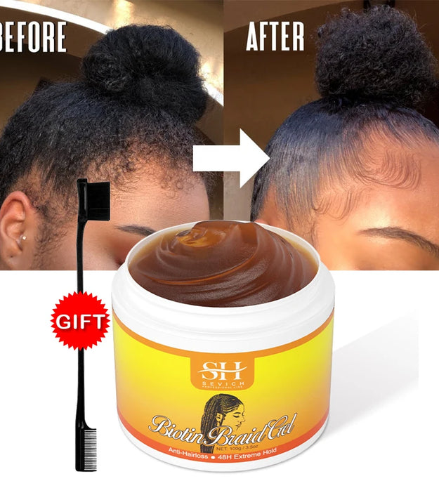 African Biotin Braid gel 100g Edges Control Twist Gel Tames Frizz & Edges Jojoba Oil Styling Braiding Gel Anti Hair Loss Wax，Loc