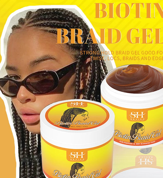 African Biotin Braid gel 100g Edges Control Twist Gel Tames Frizz & Edges Jojoba Oil Styling Braiding Gel Anti Hair Loss Wax，Loc