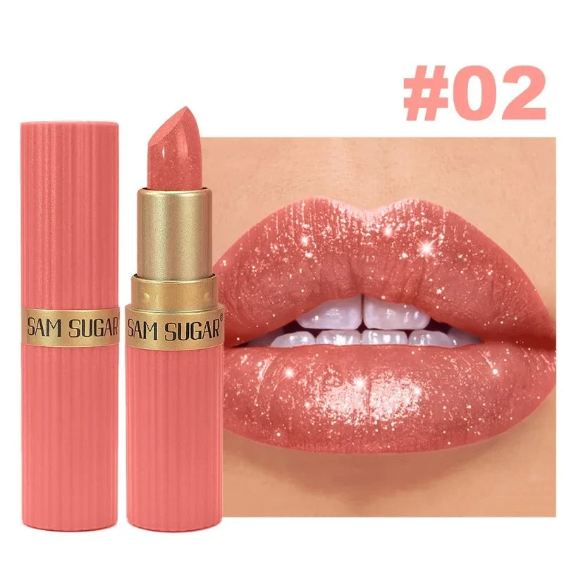 Diamond Glitter Lipstick Moisturizing Lasting Pink Sparkling Waterproof Lip Gloss Metallic Sexy Lipstick Lip Tint Lips Makeup