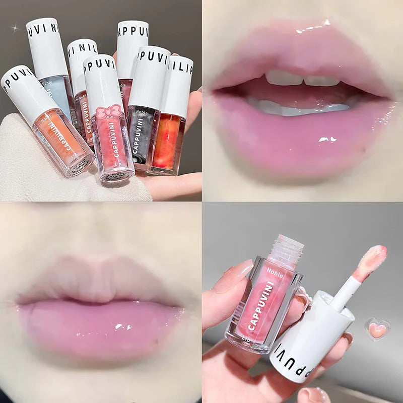 Clear Transparent Grey Purple Lip Gloss Hydrating Drying Lips Mirror Lip Glaze Tint Plumper Moisturizing Crystal Lip Oil Makeup