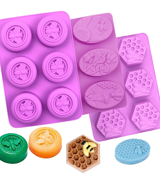 Honeycomb Soap Mold 3D Bumble Bee Stamp For Handmade Lotion Bars Honeybee Wax Melts Bath Bomb Chocolate Dessert Decoration Tools
