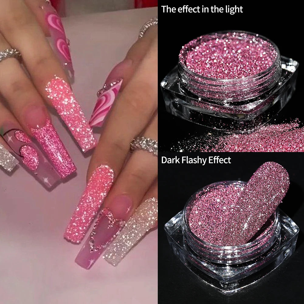 1box Shiny Reflective Diamond Nail Glitter Powder Silver Holographic Micro Drill Dazzling Crystal Gel Polish Manicure Pigment Du