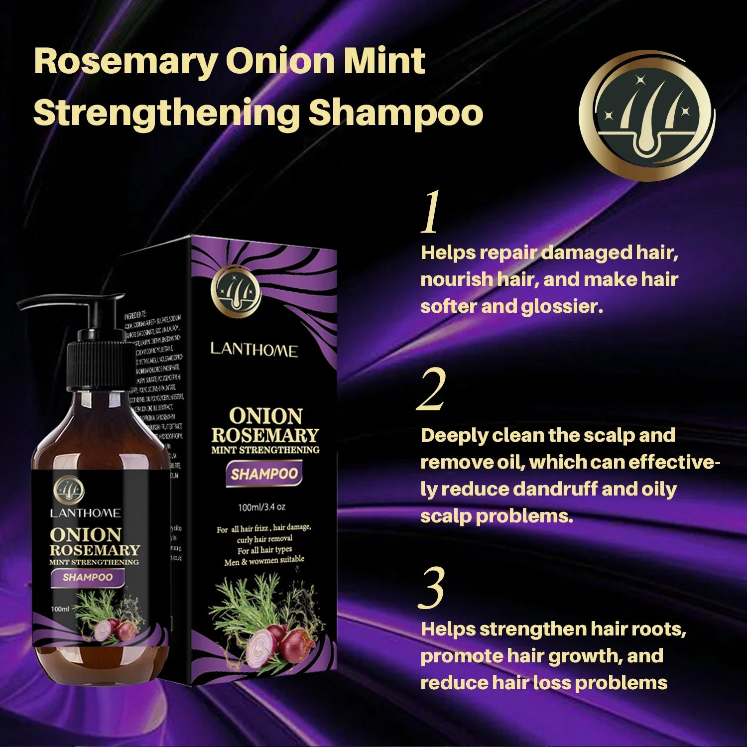 100ML Hair Shampoo For Fast Hair Growth Rosemary Onion Shampoo 30ML Spray Anti Hair Loss Effective Within 7 Day Hair Growth - BlissFully